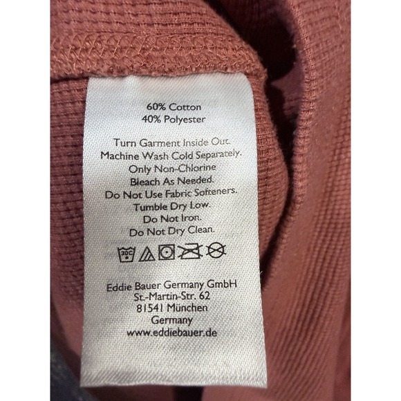 Eddie Bauer Shirt Mens Large Waffle Knit Thermal Orange Crew Neck fishing - Picture 4 of 5